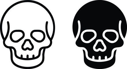 Human Skull Icon Set – Black and White Skeleton Head Vector Illustration