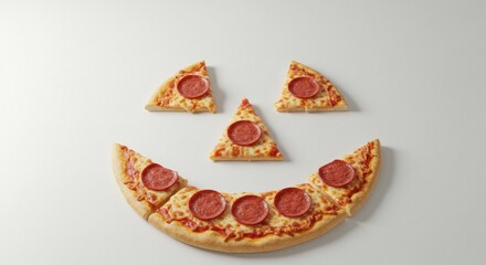 Pizza slices arranged to form a jackolantern face