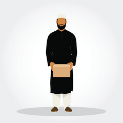 Muslim Delivery Man Silhouette – Halal Flat Vector with Package and Islamic Dress