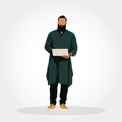 Muslim Delivery Man Silhouette – Halal Flat Vector with Package and Islamic Dress