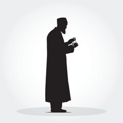 Muslim Scientist Silhouette Vector – Islamic Researcher in Traditional Dress with Lab Equipment