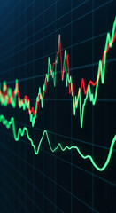 Naklejka premium Financial Market Analysis Interpreting Green and Red Trends on the Stock Exchange Chart