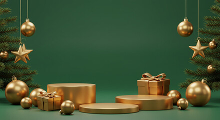 Christmas Podium Display with Ornaments and Gifts