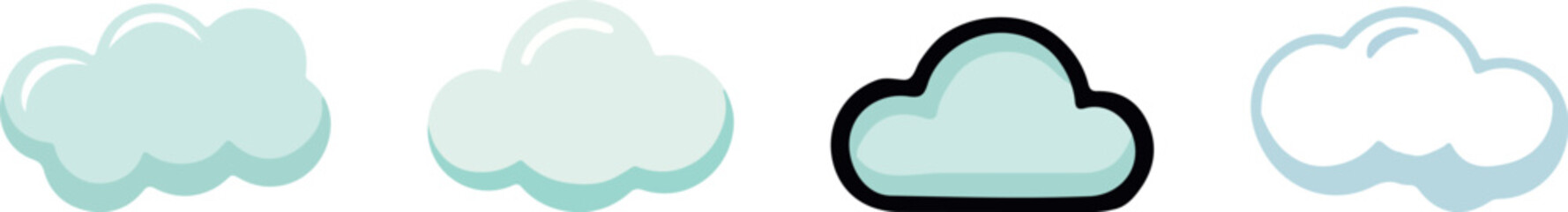 Cute Pastel Cloud Icons, Four Variations for Design Projects