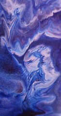 Glitter mix. Abstract art. Blur purple blue color paint in ripple water acrylic wet texture flowing on creative acrylic background.