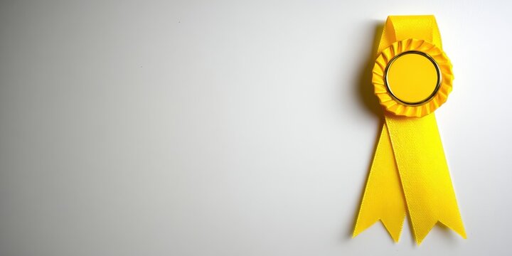 Yellow award ribbon on plain background
