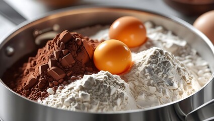 "Overhead shot of baking ingredients with measuring cups, cooking tutorial graphic"