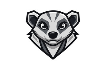 Frontfacing badger's head is depicted with greyscale shades on an isolated white background