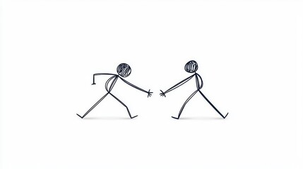 Two stick figures reaching out to each other, symbolizing connection and friendship in a minimalist style.