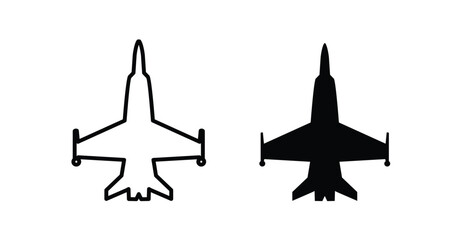 Fighter aircraft icons in flat and monoline styles. Isolated icons for web and graphics.
