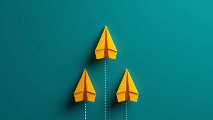 Three Yellow Paper Airplanes Soaring Towards Success