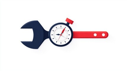 A creative design featuring a wrench and stopwatch, symbolizing time management in industry and tools.