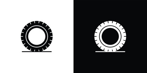 Tire Silhouette with Tread Detail, Black and White Icon, Rubber Wheel Vehicle Part
