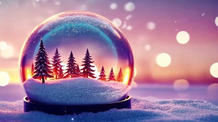 Twilight snow globe capturing serene winter landscape with sparkling lights and snowflakes falling gently, Twilight snow globe scene, abstract background lights, concept of wishes and dreams - Powered by Adobe