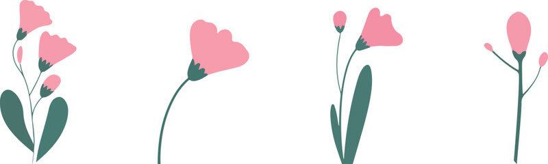 Pretty Pink Flowers, Simple Floral Illustrations for Design Projects