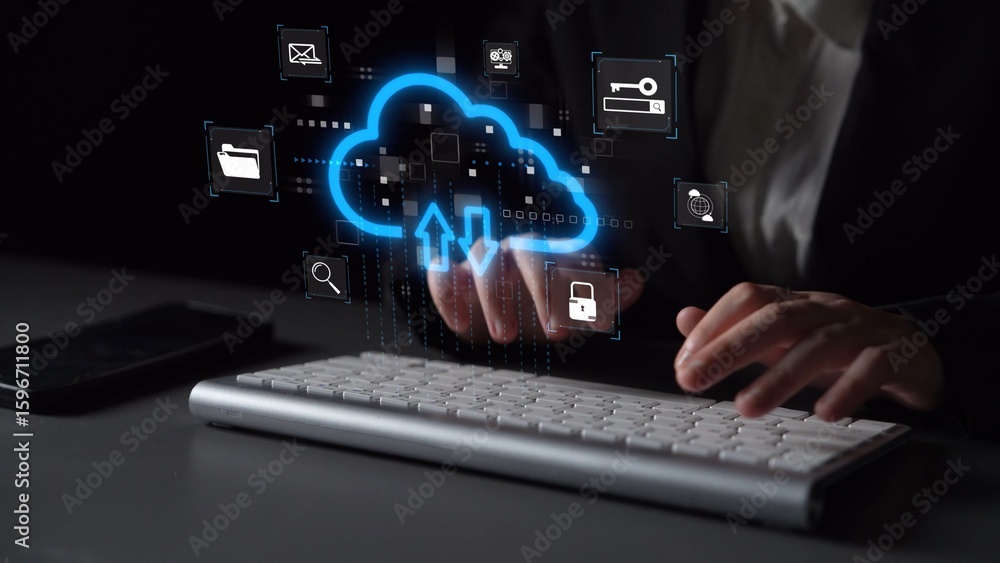 Poster cloud computing, cloud strategy, and cloud technology transforming digital infrastructure with scala