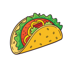 Tasty beef taco with lettuce, cheese, and tomato in a crispy shell vector