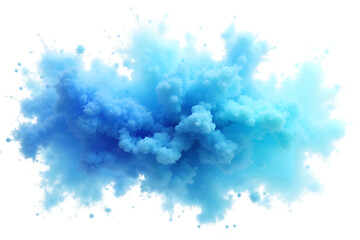 Abstract blue powder explosion isolated on white background, creative color burst