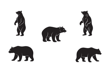 bear cub playing with paw raised silhouette set on the white background