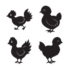 baby chicken looking up curiously silhouette set bundle