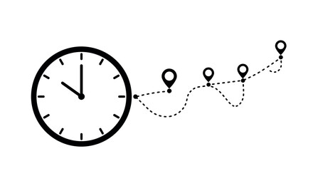 Time management concept with clock and location dots in minimalist style