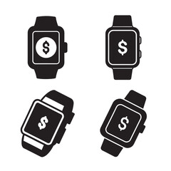 silhouette side view smartwatch showing dollar sign set bundle on the white background
