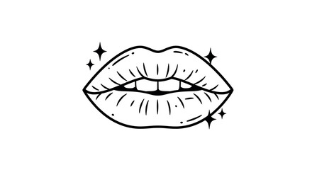 Obraz premium Monochrome pop art style lips with twinkle stars on white background