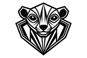 Stylized black and white meerkat head emerges from a bold geometric diamond shape