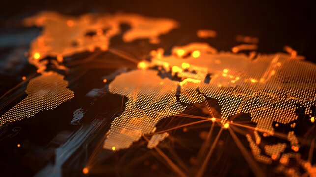 A world trade map highlighted economic cooperation. - Powered by Adobe