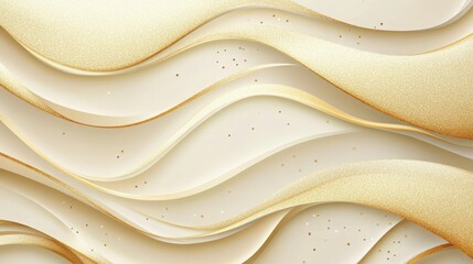 Elegant abstract waves in soft cream and gold tones create a luxurious background for design use