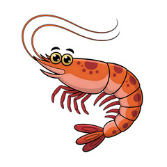 Fototapeta premium A charming cartoon shrimp with big eyes and a playful expression is isolated on transparent background, bringing a touch of whimsy to seafood