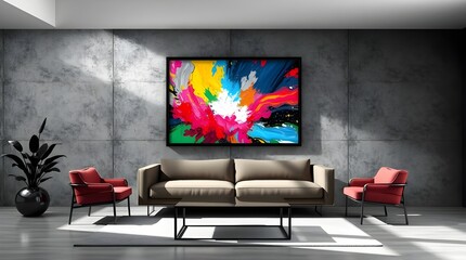 modern living room with red sofa