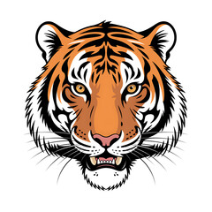 Fototapeta premium A striking tiger face with intense eyes and bold stripes, capturing the essence of its wild nature, isolated on transparent background