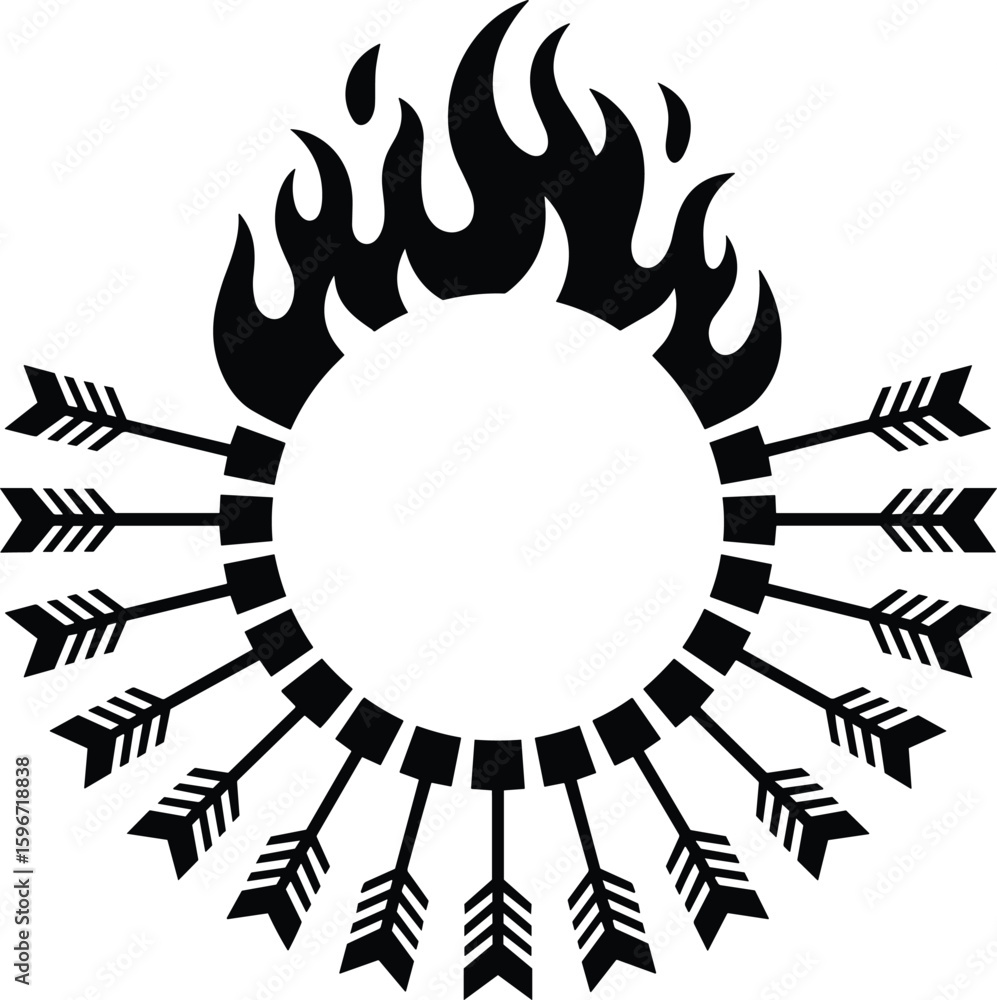 Poster abstract design featuring arrows fire and circular frame for emblem concept