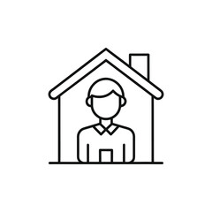 Person inside a house icon isolated on a white background