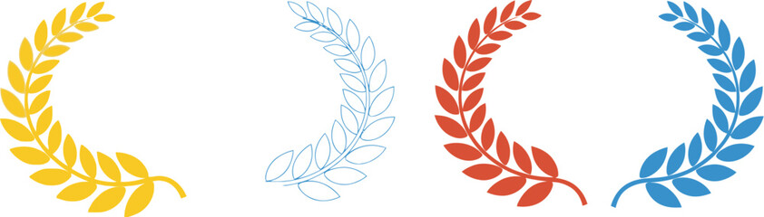 Obraz premium Laurel wreath vector set gold silver bronze blue award achievement design