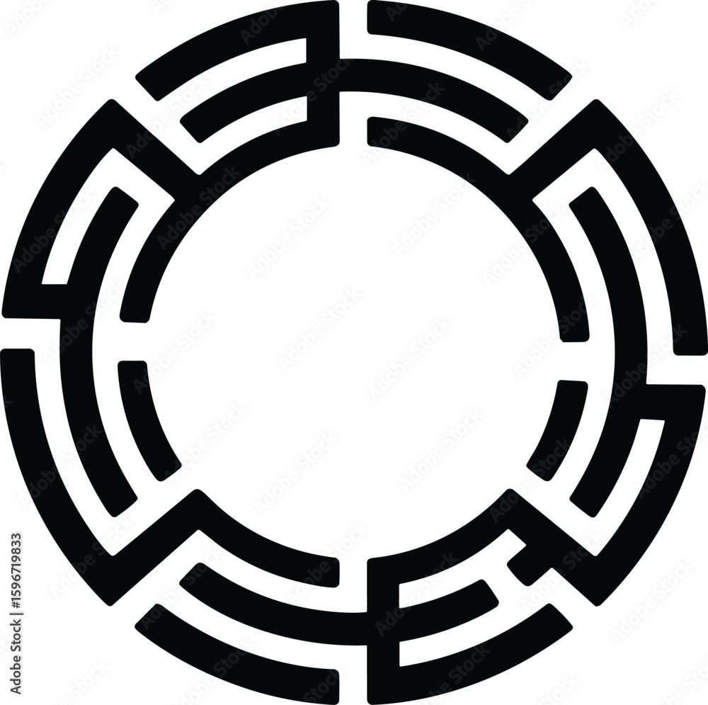 Poster abstract black and white circular ornament with a geometric pattern and symbolic design