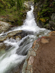 Waterfall in Glacier Park in spring