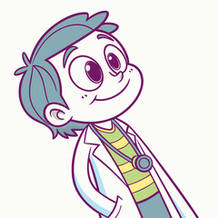 Cute Cartoon Kid Doctor with Stethoscope in Lab Coat