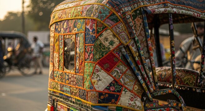 Colorful, ornate rickshaw back