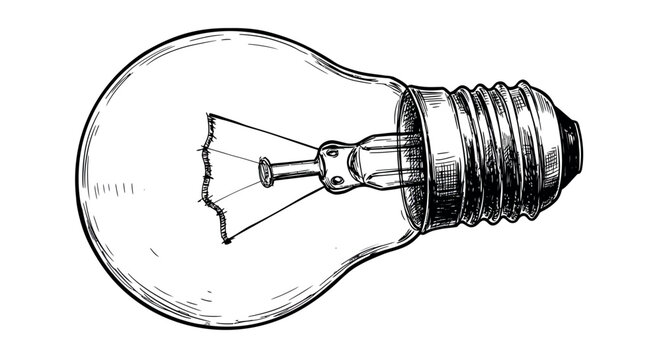 Intricate light bulb sketch: detailed hand-drawn design in black and white