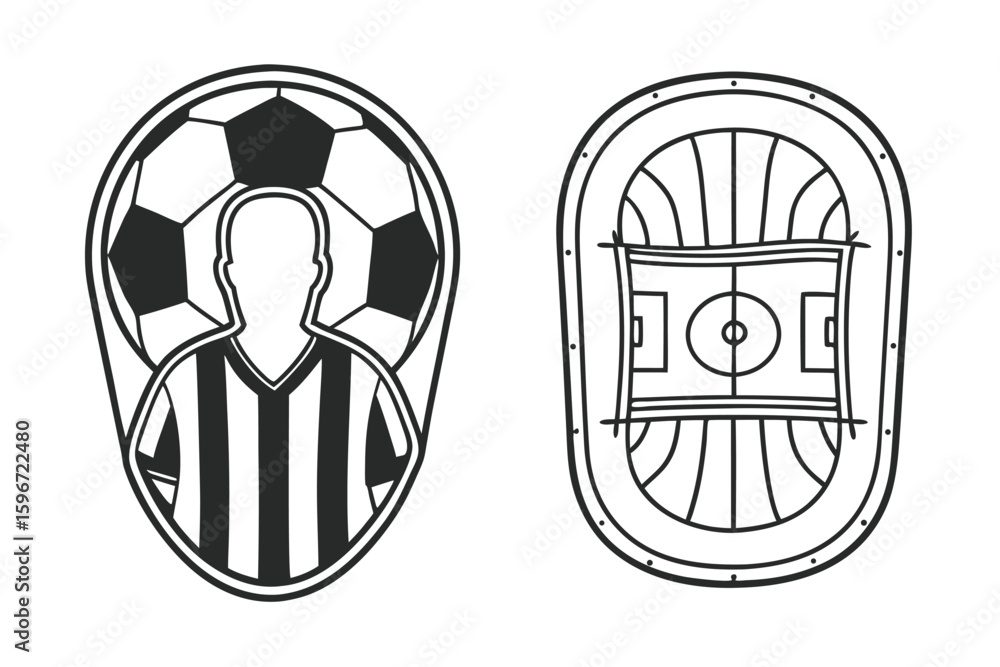 Poster soccer referee and stadium outline icons with transparent background on transparent background this 