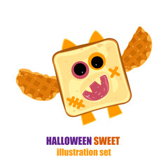 Hilarious Halloween Toasts With Monster Faces and Sharp Teeth. Cute cartoon toasts are perfect for spooky food decorations, party invitations, seasonal menus, and Halloween content for kids.