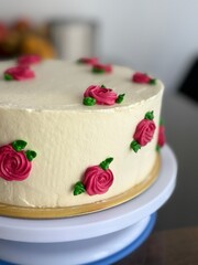 Elegant Naked Cake with Buttercream Flowers and Rose Petals