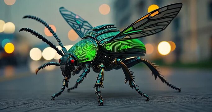 Futuristic metallic beetle illustration