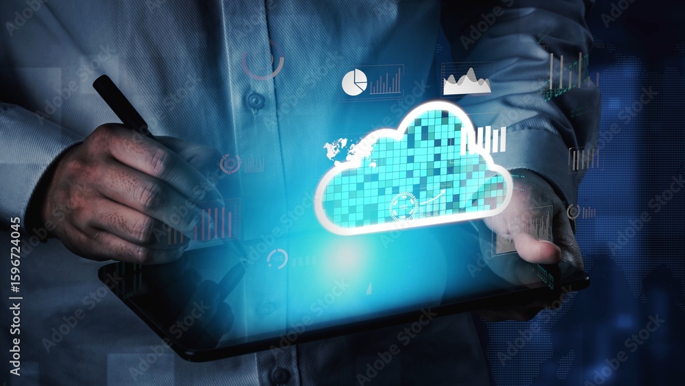 Poster cloud computing, cloud strategy, and cloud technology transforming digital infrastructure with scala
