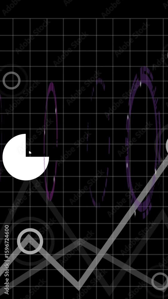 Poster using animation, digital interface displaying charts and graphs on black background