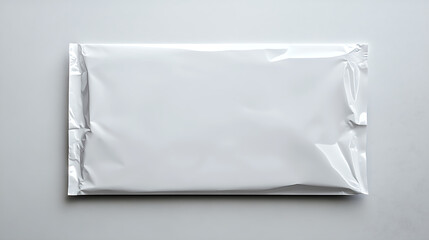 Shiny white package on a light grey background