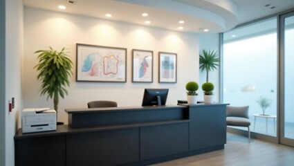 Modern office reception area design ideas and decor for business and corporate interiors space on transparent background