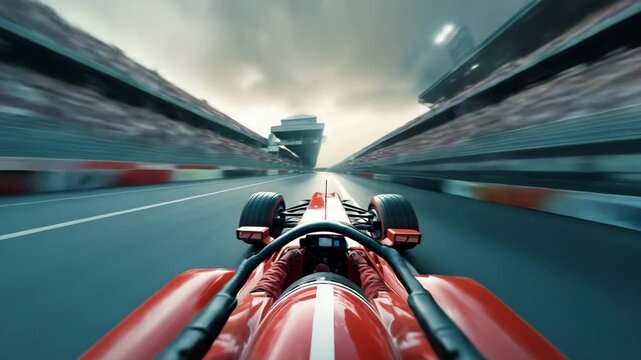 Formula Racing car speeding down track with blurred background showcasing high-speed motion and excitement